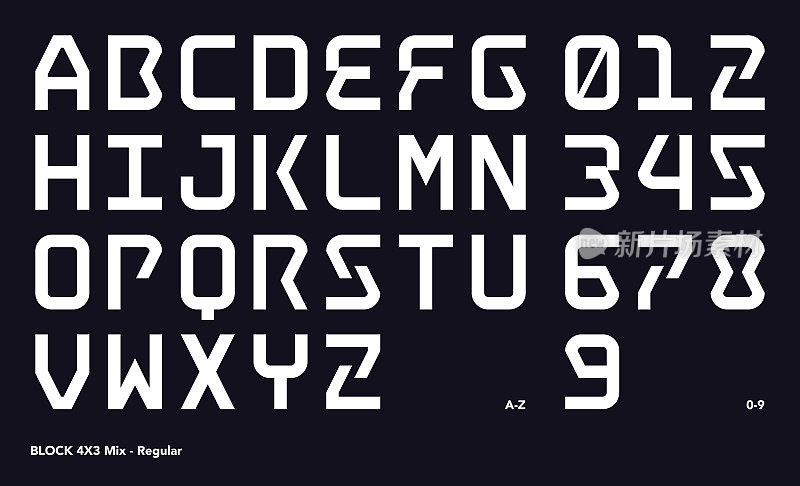抽象字母字体设计，Block 4X3 Mix - Regular